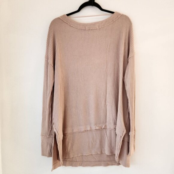 We The Free People North Shore Pink Thermal Tunic Top Waffle Knit Women's S - Picture 3 of 10